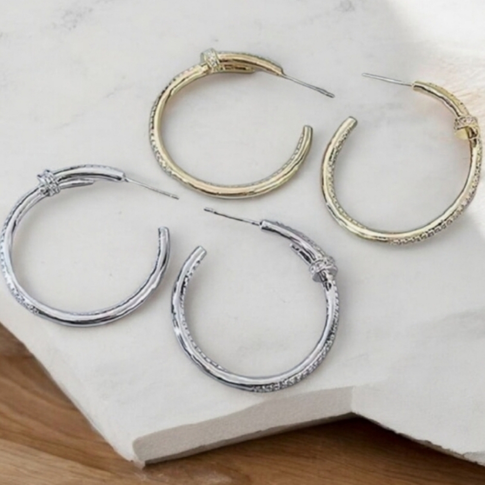 NEW Nail Hoop Earrings - Gold Or Silver - Picture 16 of 16